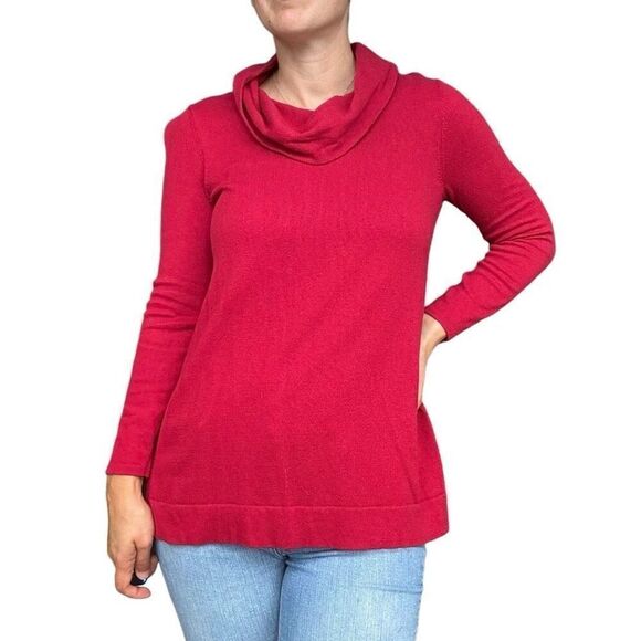 J. Jill Red Cowl Neck Tunic Pullover Sweater Women Size Small Fall Cotton Blend - Picture 7 of 7